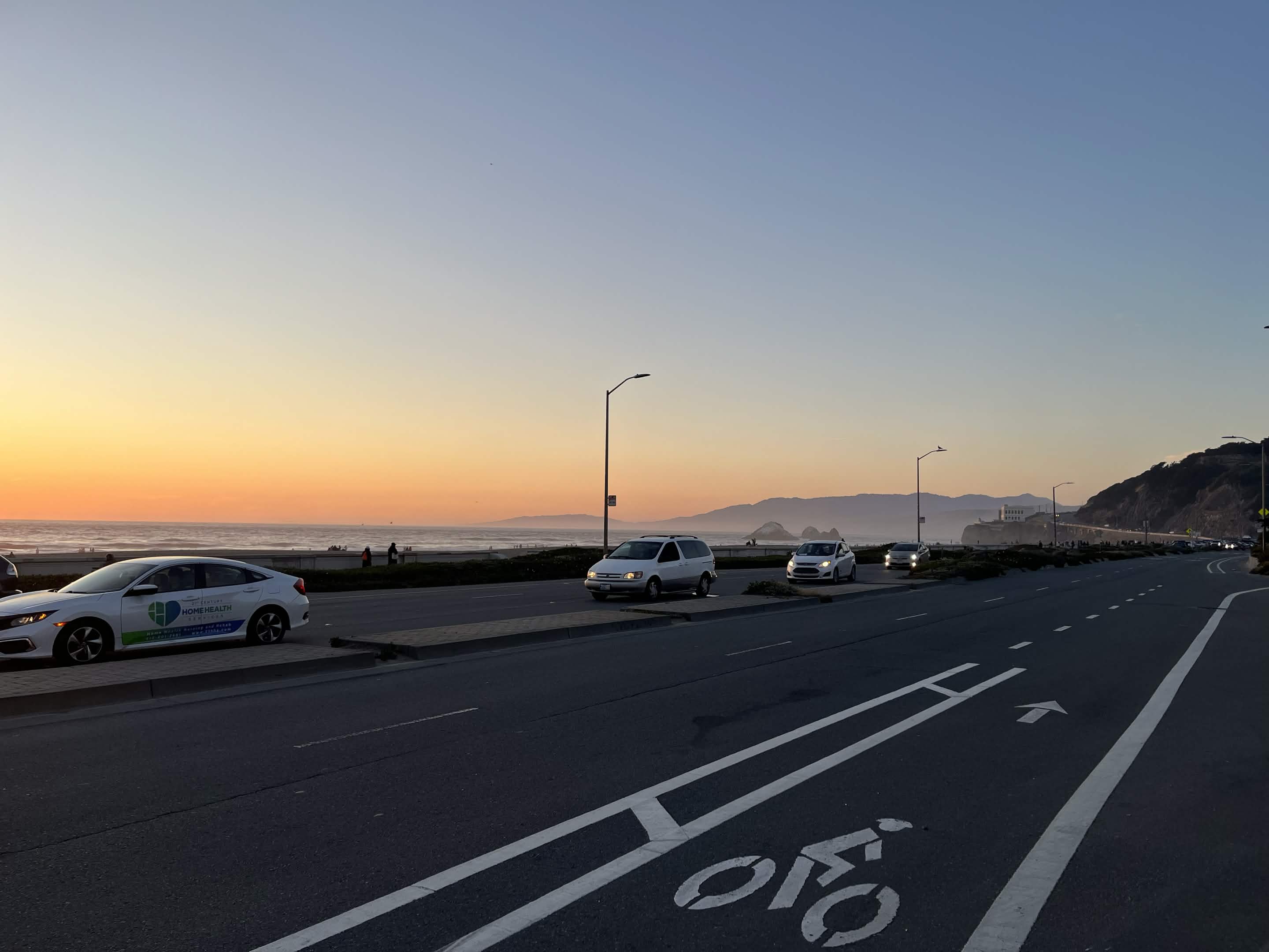 coastal road at sunset
